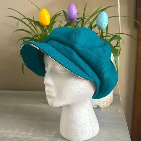 BURBERRY WOMEN'S Beret, Newsboy Cap KINK WOOL & Cashmere, Teal Medium - Picture 1 of 7